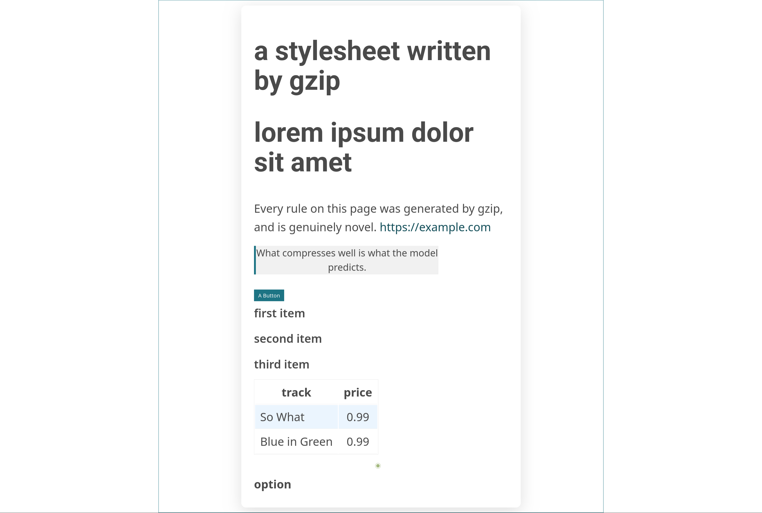 A webpage styled entirely by gzipt-generated CSS